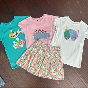 Tea Collection - Colorful Kids' T-Shirts and Floral Skirt Set
